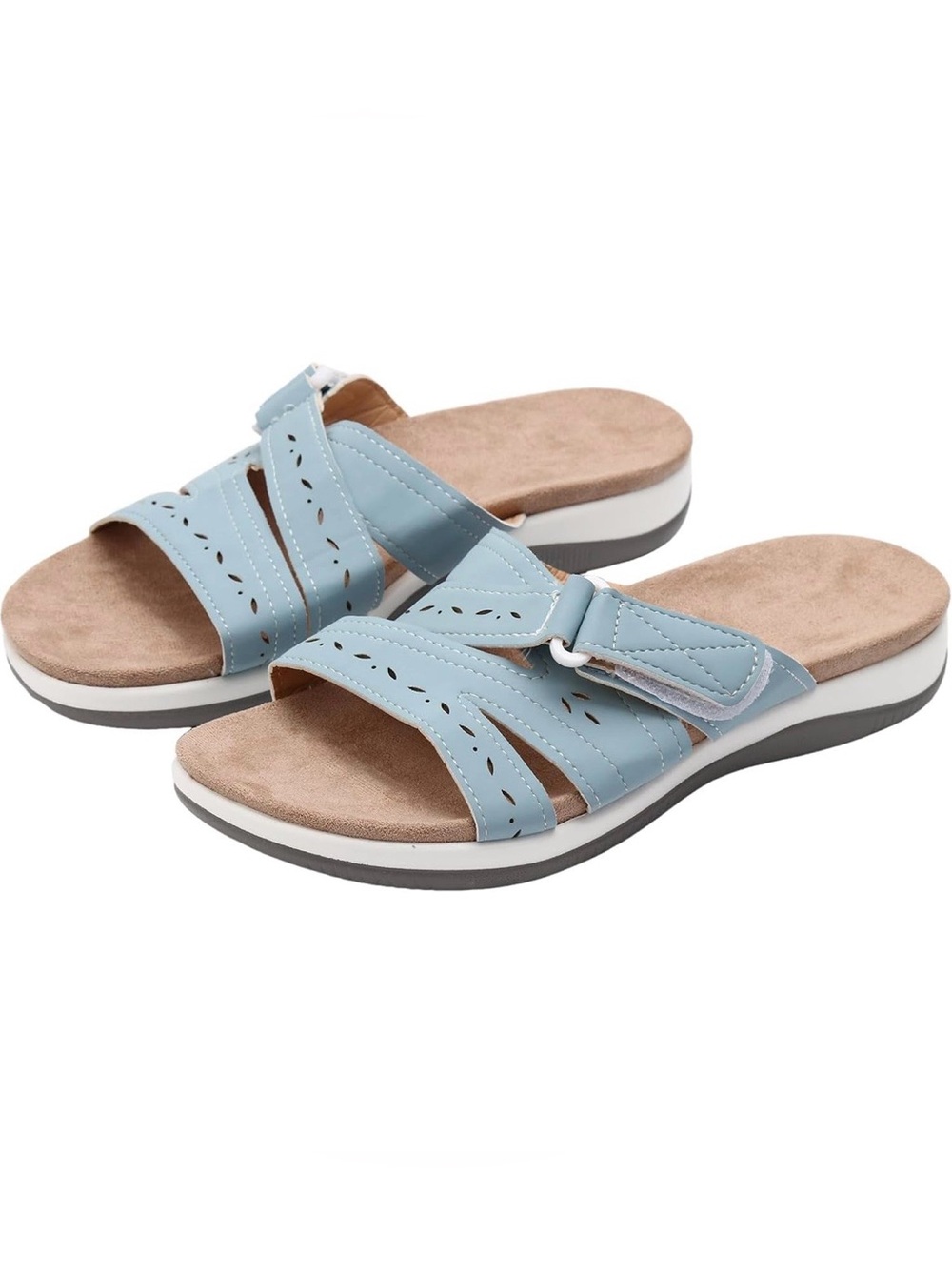 Slide Sandals for Women Adjustable Wide Strap, Color Blue, Size 11